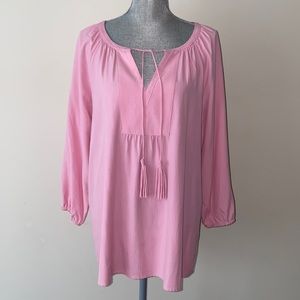 Luxurious Tyler Boe V-Neck Long Sleeved Silk Tunic Top Pink Size L
